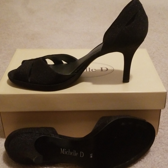 Michelle D Glitzy Black Satin Heel Size 9M - Picture 3 of 4